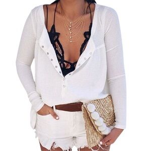Free People We The Free Kai Henley Waffle Knit Babydoll Top Size XS